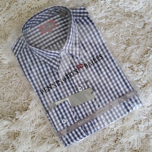 Pennington Bailes Women's Long Sleeve Button Down Cotton Blouse Navy Blue Plaid - Picture 7 of 7